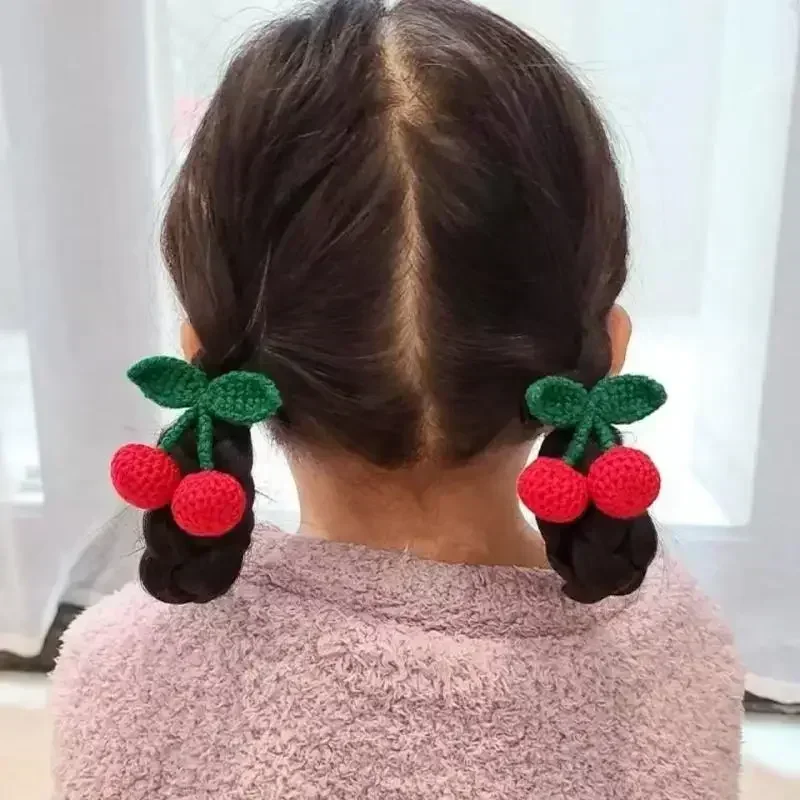 قطعتان من مشابك شعر الكرز الأحمر دبابيس شعر محبوكة ناعمة للفتيات الصغيرات، ملحقات آمنة للتصوير اليومي والحفلات #5