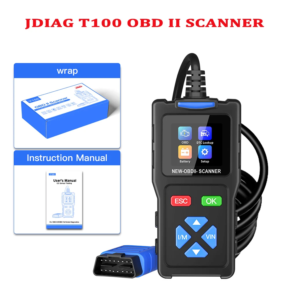 

Original JDiag T100 OBD II Scanner Tools Professional Automotive Diagnostic Scanner OBD2 Troubleshooting Tool Car Code Reader