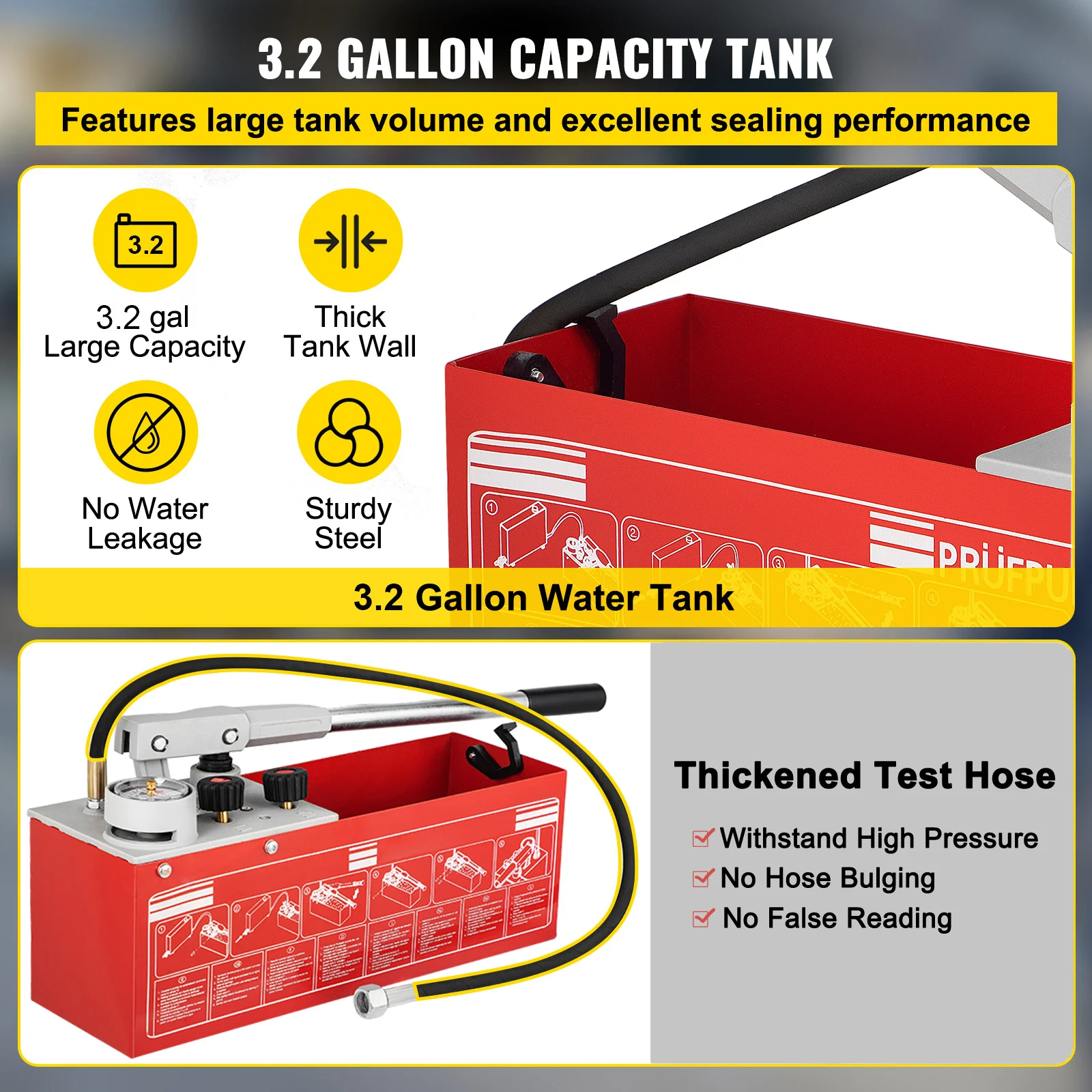 SucceBuy pompe de Test de pression hydrostatique 25 bar/2.5 MPa 3.2 gallons réservoir hydraulique ma