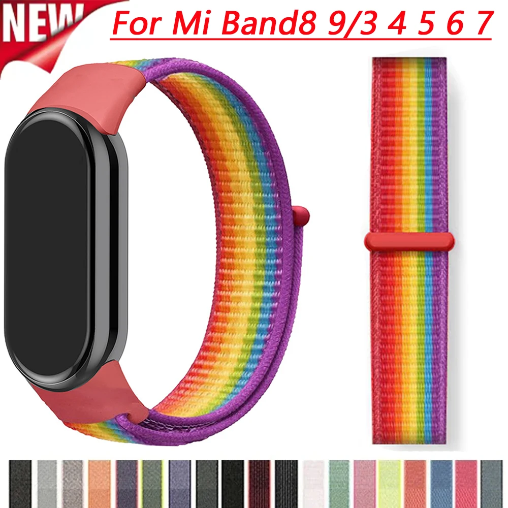 Nylon-Schlaufenarmband für Xiaomi Mi Band 9, geflochtenes, verstellbares Ersatz-Uhrenarmband, Sportarmband für Mi Band 8, 7, 6, 5, 4, 3