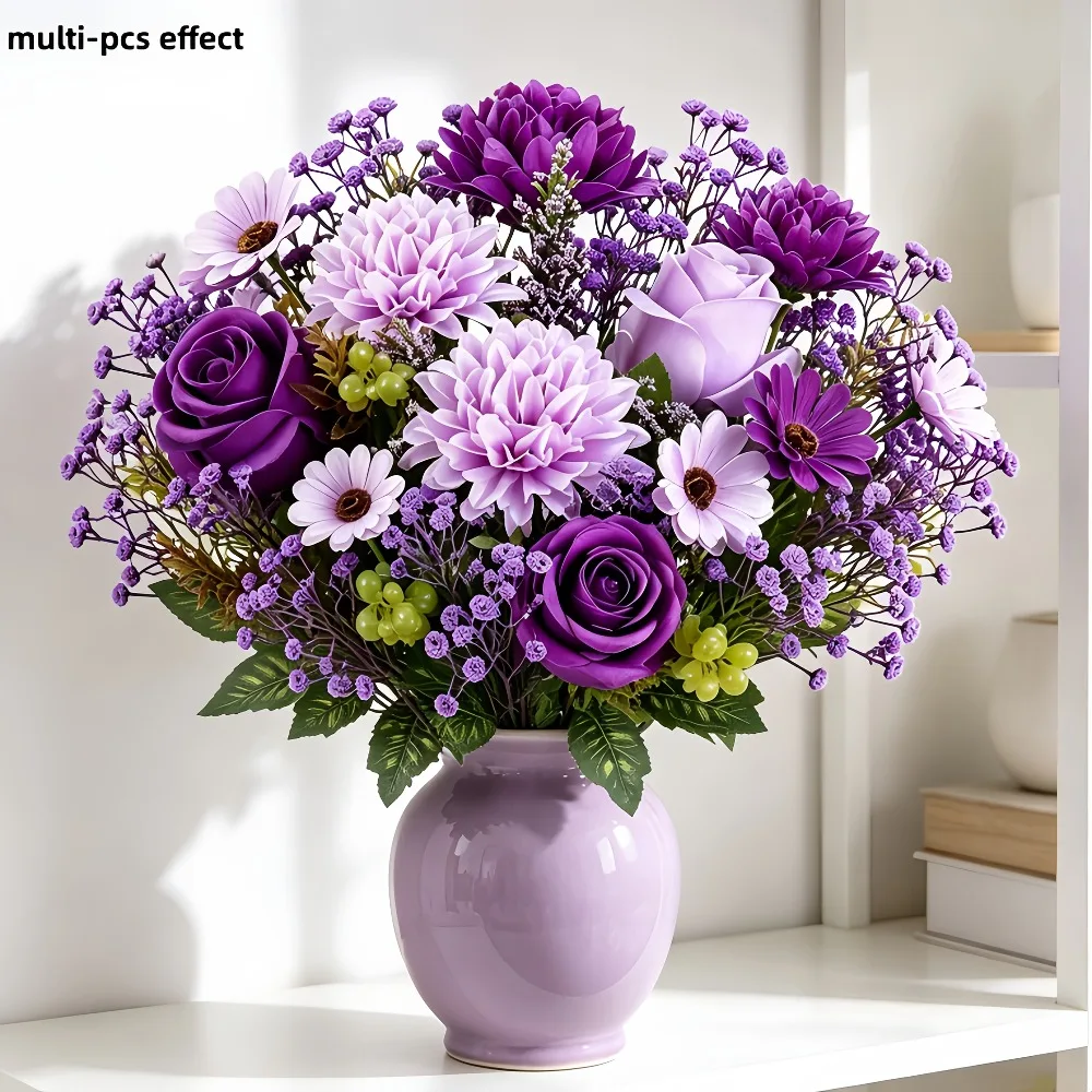 22pcs Artificial Bouquet Elegant High-Quality Purple Fake Flowers for Home Decoration Weddings Bridal Decor Bathroom