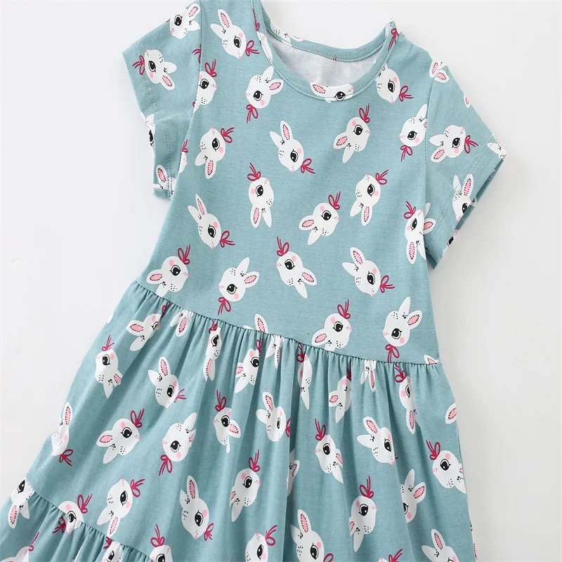 Jumping Meters 2-7T Summer Princess Girls Dresses Short Sleeve Animals Bunny Children\'s Clothing Hot Selling Toddler Kids Frocks