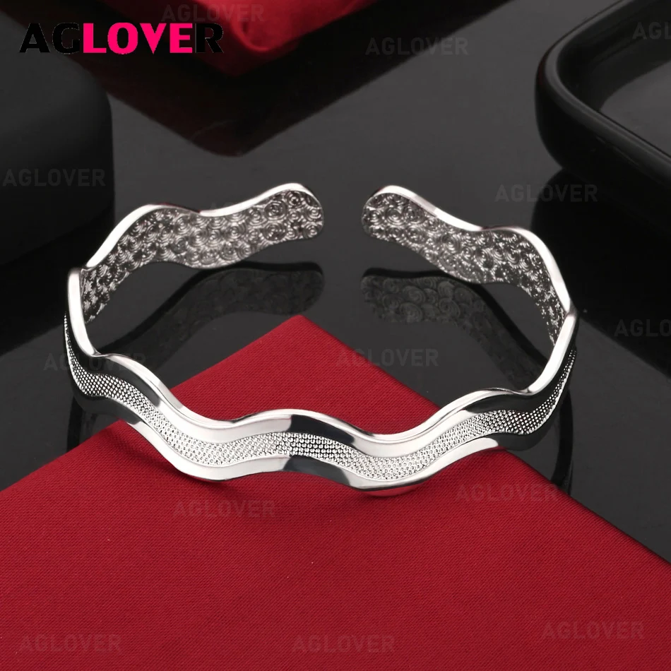 AGLOVER 925 Sterling Silver Water Ripple Wave Bracelet Woman Charm Cute Birthday Gift Jewelry