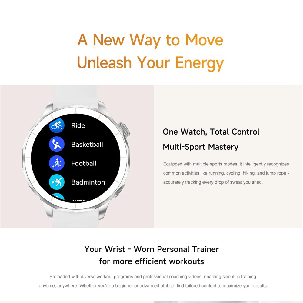 عالية المستوى AMOLED بلوتوث دعوة Smartwatch 4G ذاكرة الموسيقى APP تحميل معدل ضربات القلب AI مساعد ذكي الرياضة ساعة ذكية