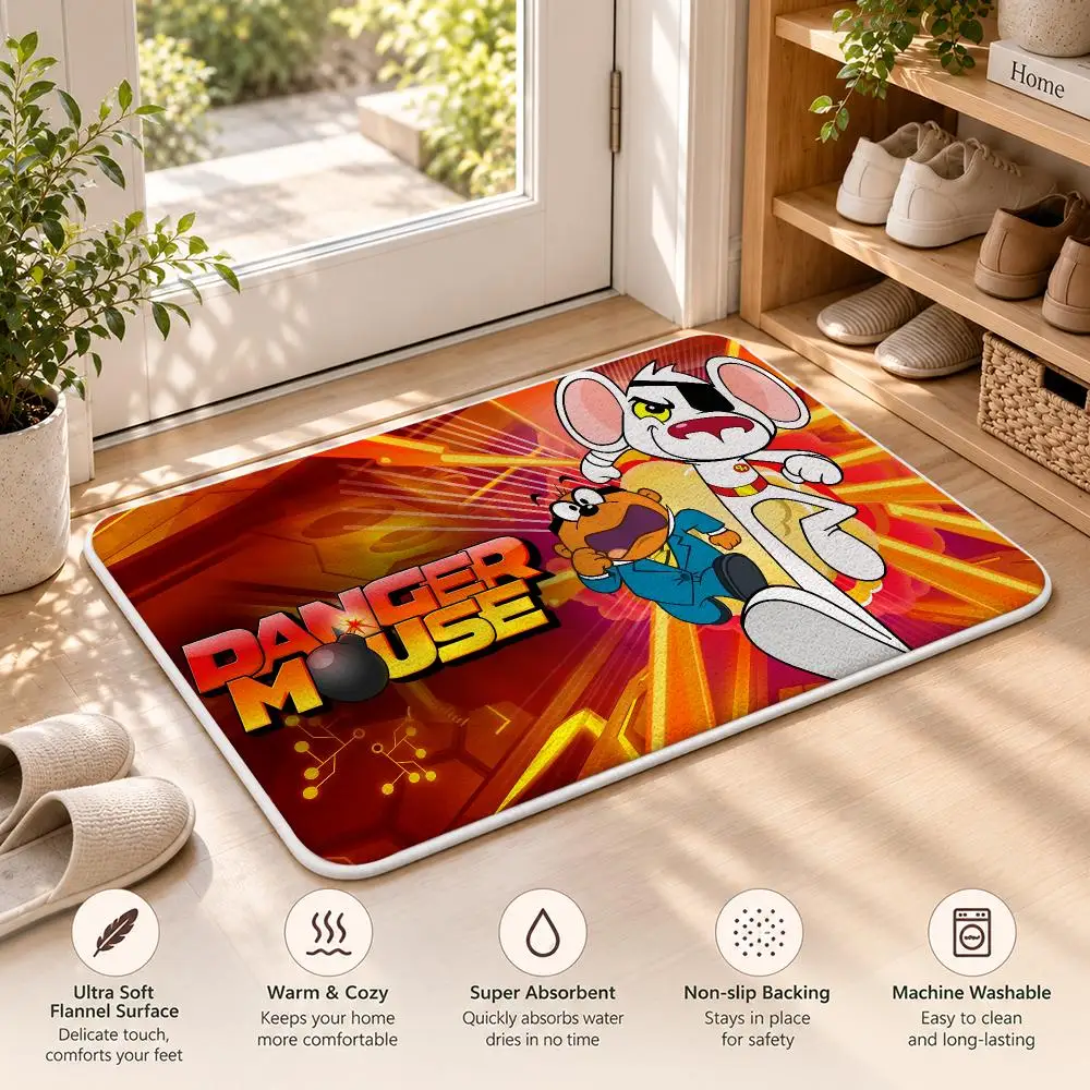 D-Danger Mouse CUTE Cartoon Floor Mat Flannel Rug Soft Non Slip Door Mat For Bathroom Bedroom Kitchen Living Room Home Decor