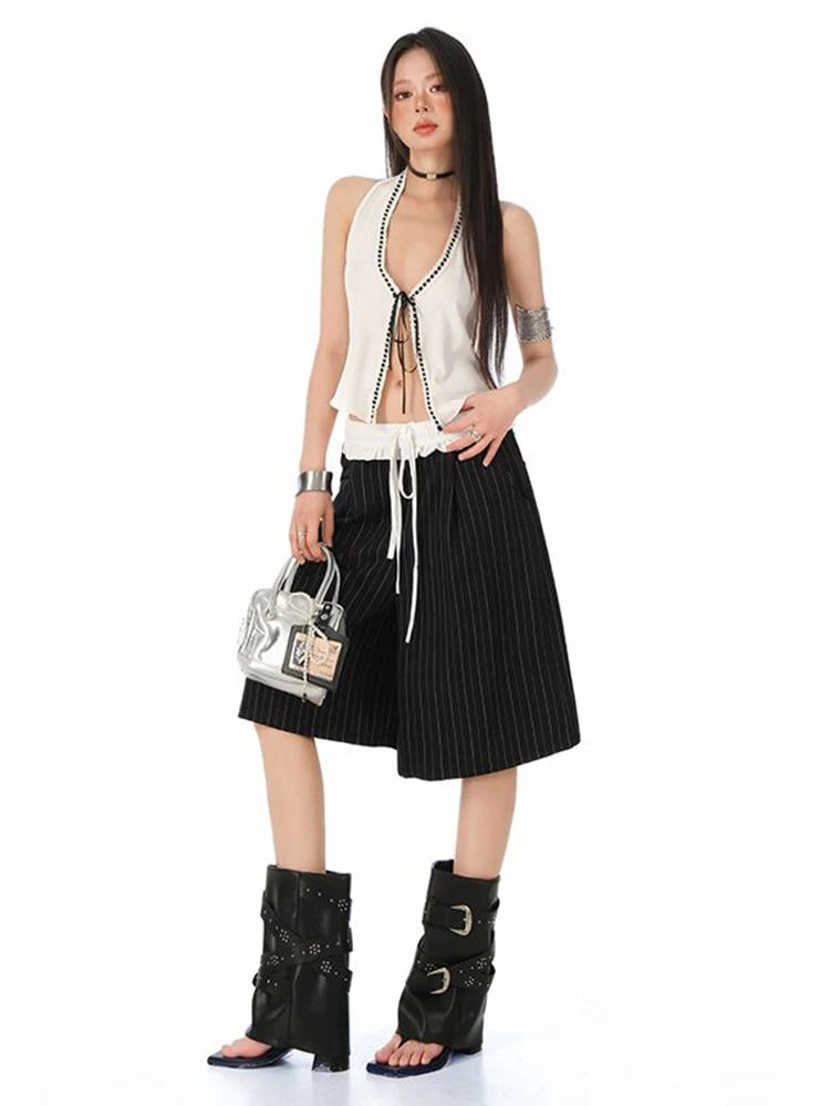

2025 Summer New Shorts For Women Casual Loose Elastic Waist Sports Shorts Korean Street Drawstring Wide Leg Short Pants