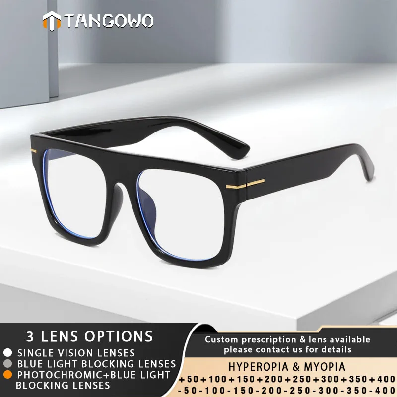 TANGOWO Photochromic Square Reading Glasses Men Women Anti Blue Light Presbyopia Eyeglasses Outdoor UV Protection Sunglasses