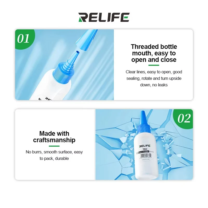 Relife RL-054 RL-TB2 Solder Flux Paste Resin Tools Empty Liquid Plastic Alcohol Bottle Perfume Bottle with Needle Tip Repair