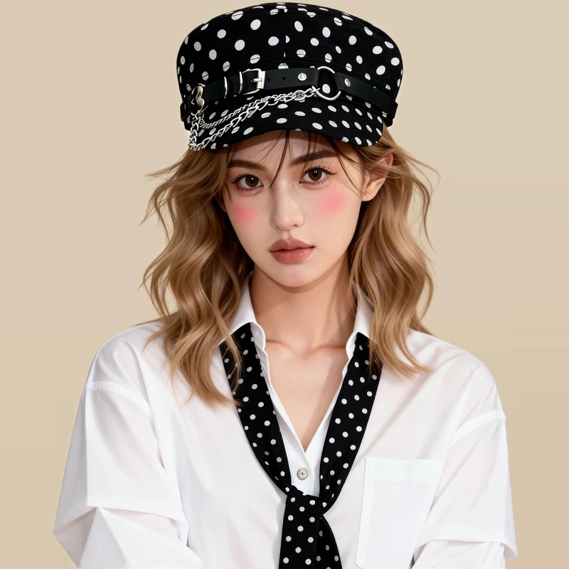 American Spicy Girl Polka-Dot Flat-Top Baseball Hats for Women Y2K Spring Summer Street Personality Versatile Painter Cap Gorras