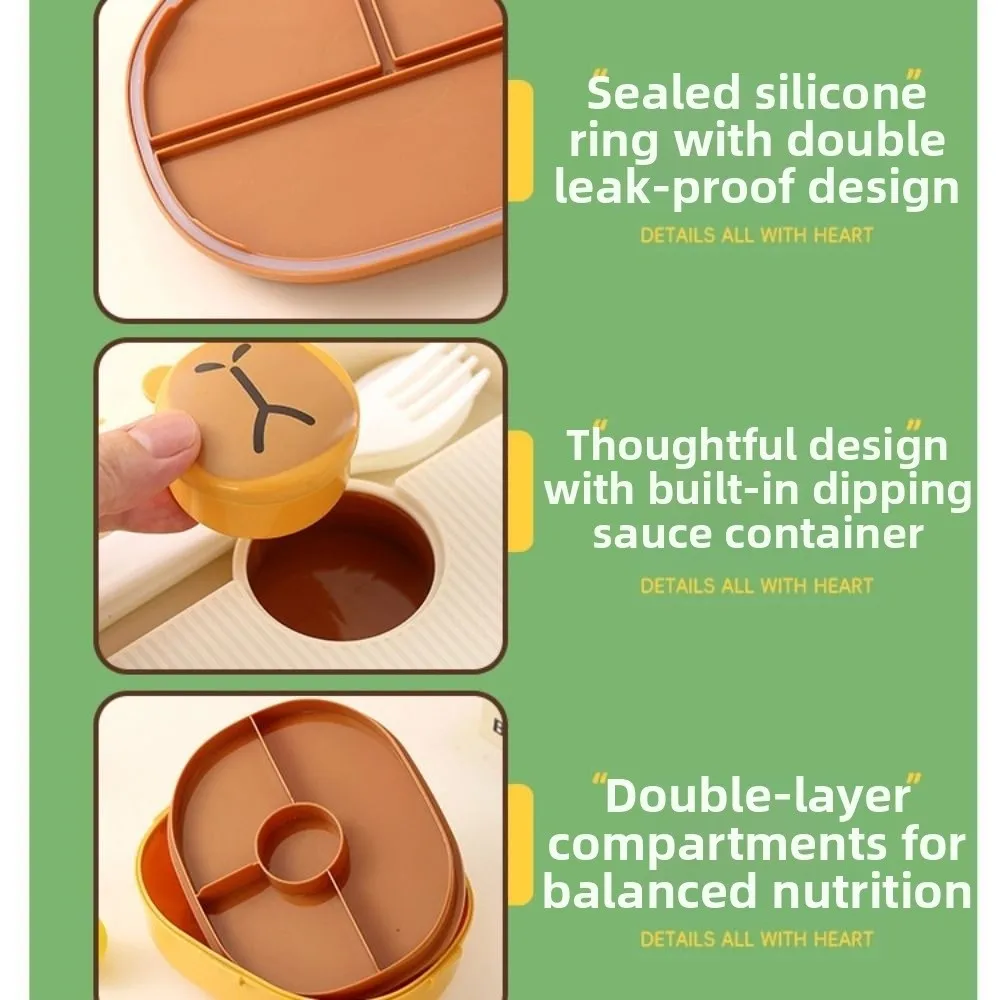

Мультяшный портативный ланч-бокс, герметичный пластиковый термос, герметичный контейнер для еды с отделением, офисные работники