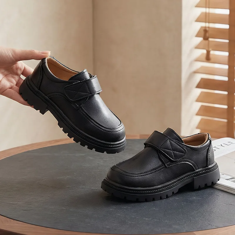 Kids Black Leather Shoes Classic School Versatile Boy Girl Fashion Dress Shoes Perform Formal Occasions Children Uniform Loafers