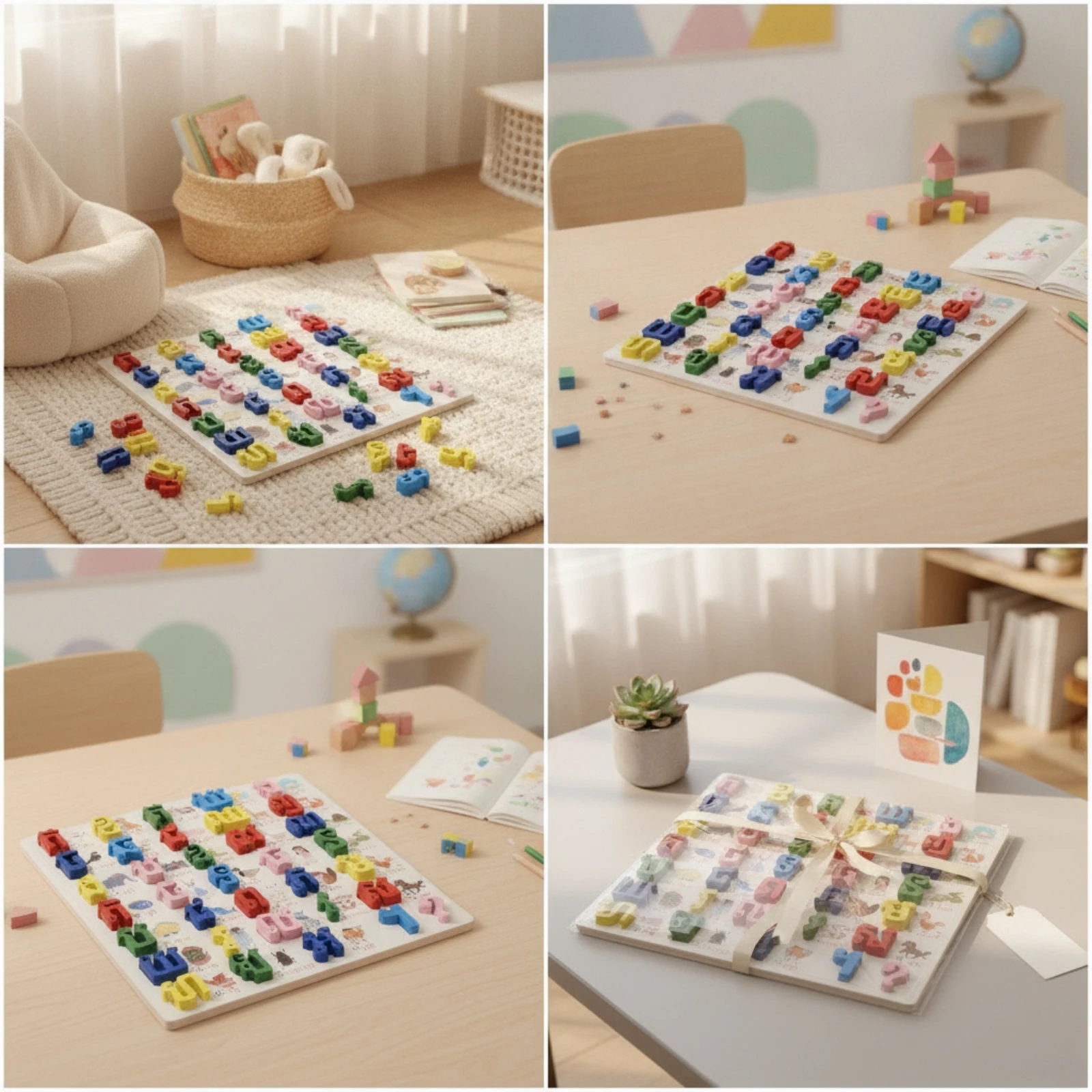 木製パズル-立ち上がったピース付き-就学前向け木製パズル-学習玩具-握りやすい-明るい色で就学前の子供、教室向け