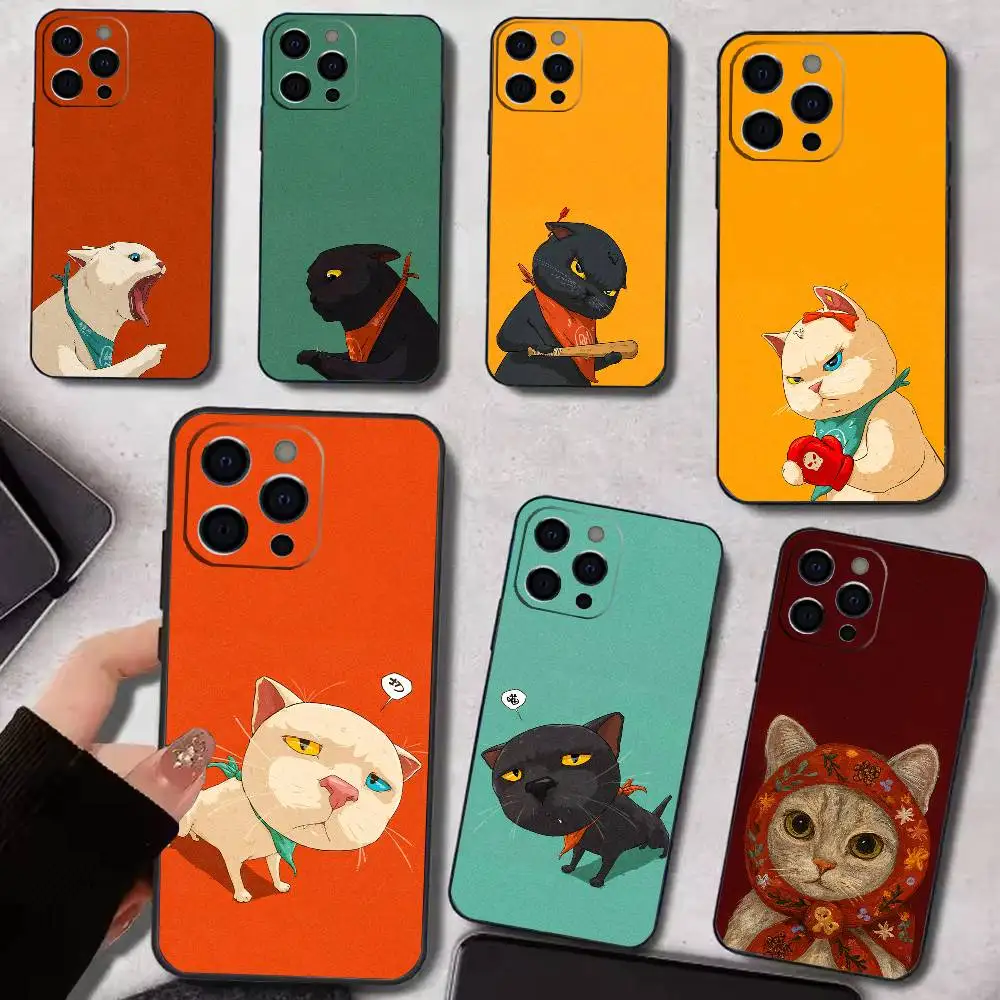 

Мягкий силиконовый чехол для телефона с милыми узорами пары кошек для iPhone 17 16 15 14 13 12 11 X XR Plus Pro Max Plus