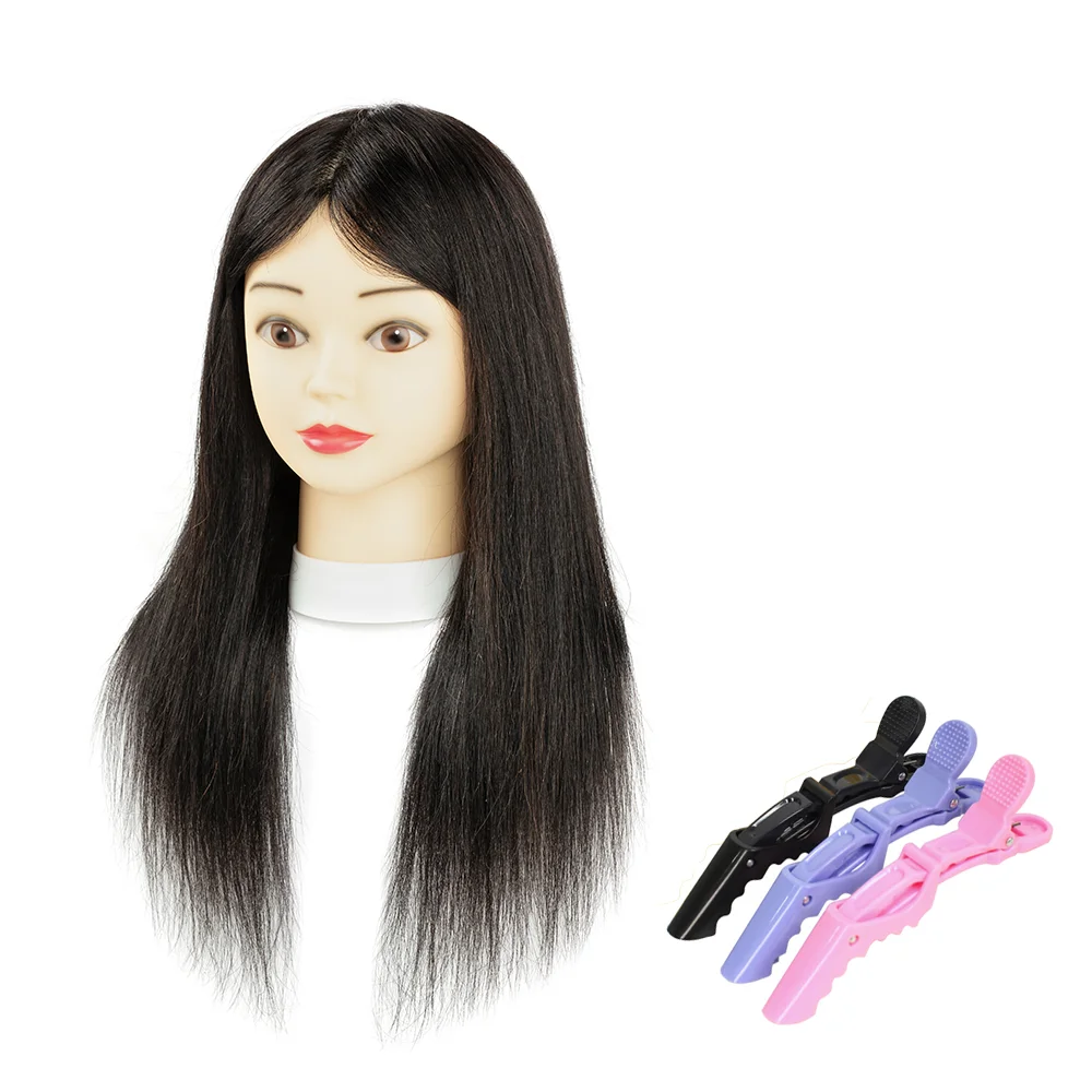 Mannequin Head with 100% Human Hair Dark Brown and Natural Black Training Head,Cosmetology Doll Head Practice for Hair