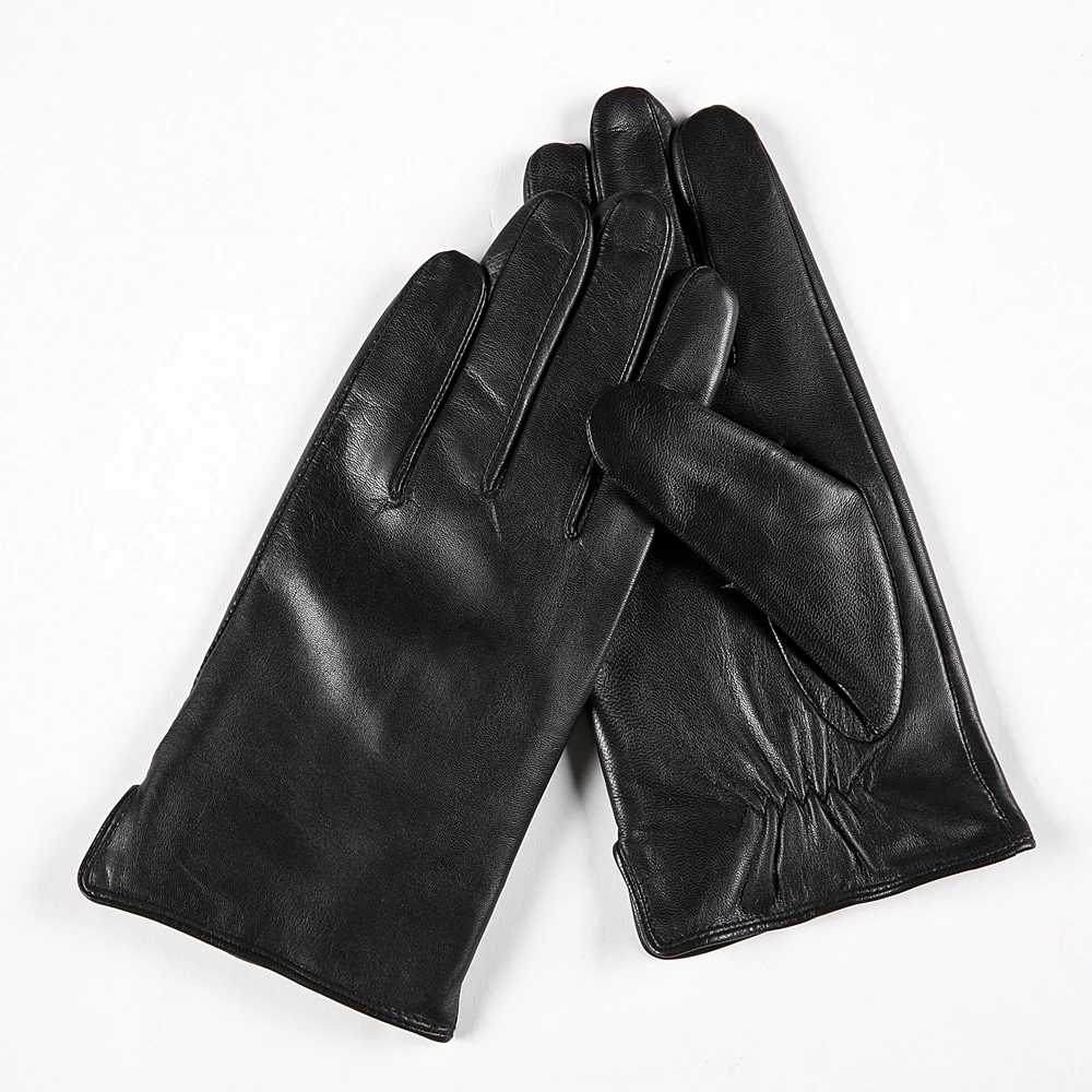 Gours Winter Genuine Leather Gloves Men Black Real Goatskin Finger Gloves Fashion Brand Driving Mittens Warm New Arrival GSM030