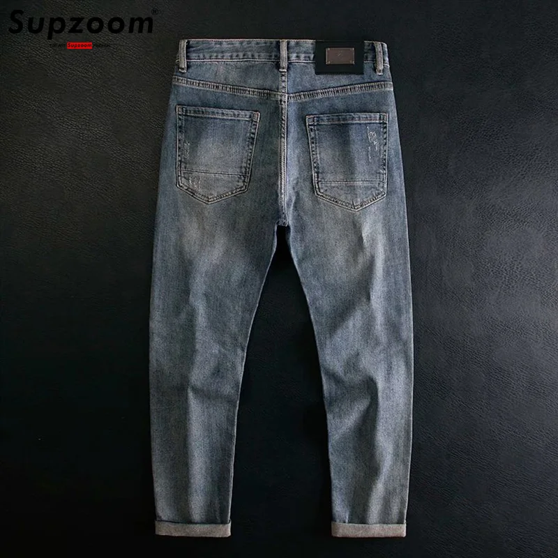 Supzoom 新着ホット販売トップファッション秋ジッパーフライストーンウォッシュカジュアルカーゴデニムポケット綿ジーンズ男性