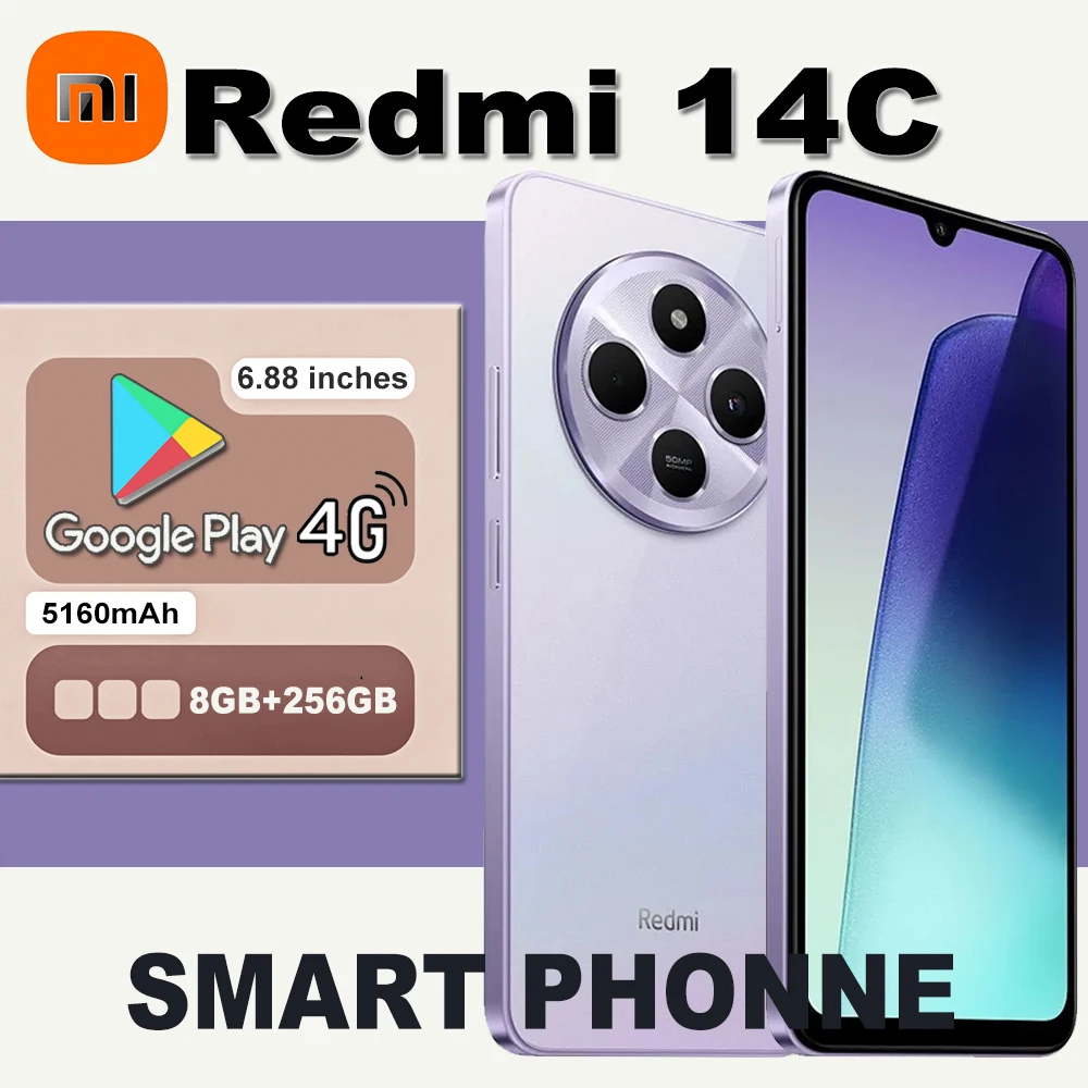 

Redmi 14C smart phone 4G network 6.88-inch 120Hz, LCD screen 8GB+256GB/5160mAh long battery life/side fingerprint