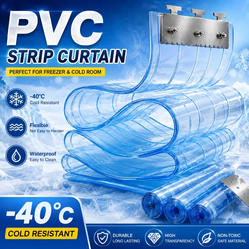 PVC Strip Curtain Anti-Freeze Flexible Transparent Door Curtain Windproof Dust Isolation for Supermarket Cold Storage Factory