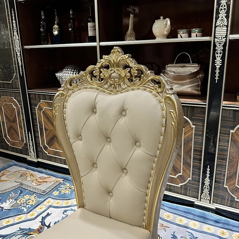 Ruisen noble, French solid wood dining chair fashion styling chair, European carved chair casual sofa chair restaurant furniture