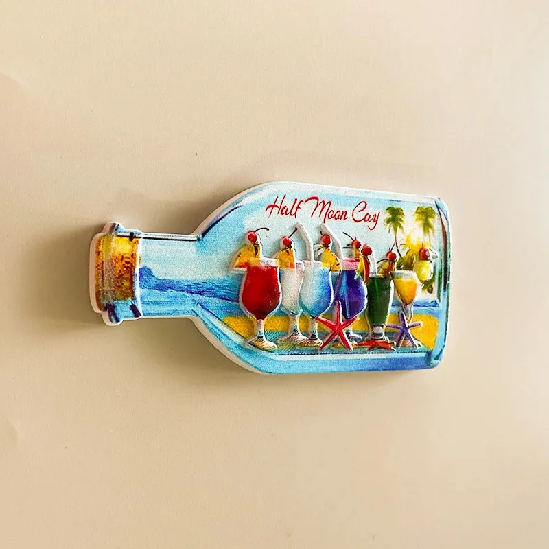 1pc, 3D resin magnetic refrigerator beach float bottle cocktail party fridge magnet stickers worldwide travel souvenirs home dec