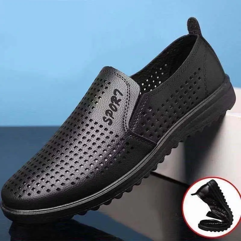 Summer Fashion Formal Men Shoes Punch Lace Breathable Hollow Business Dress Shoes Genuine Leather Casual Sandals Oxfords