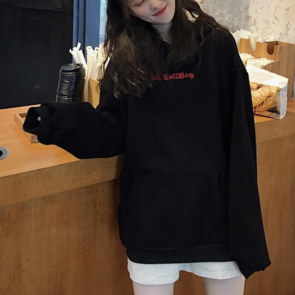 Harajuku Hoodies Girl Little Devil Horns Gothic Sweatshirts Women Demon Fly Wings Loose Pullovers Pocket Tops Christmas Gifts