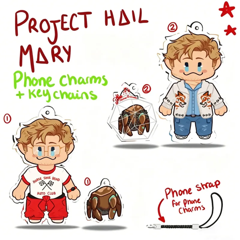 Set de Llaveros Project Hail Mary - Dijes Acrílicos de Grace y Rocky - Regalo de Fan Art de Libros de Ciencia Ficción - Colgante Salvador del Universo