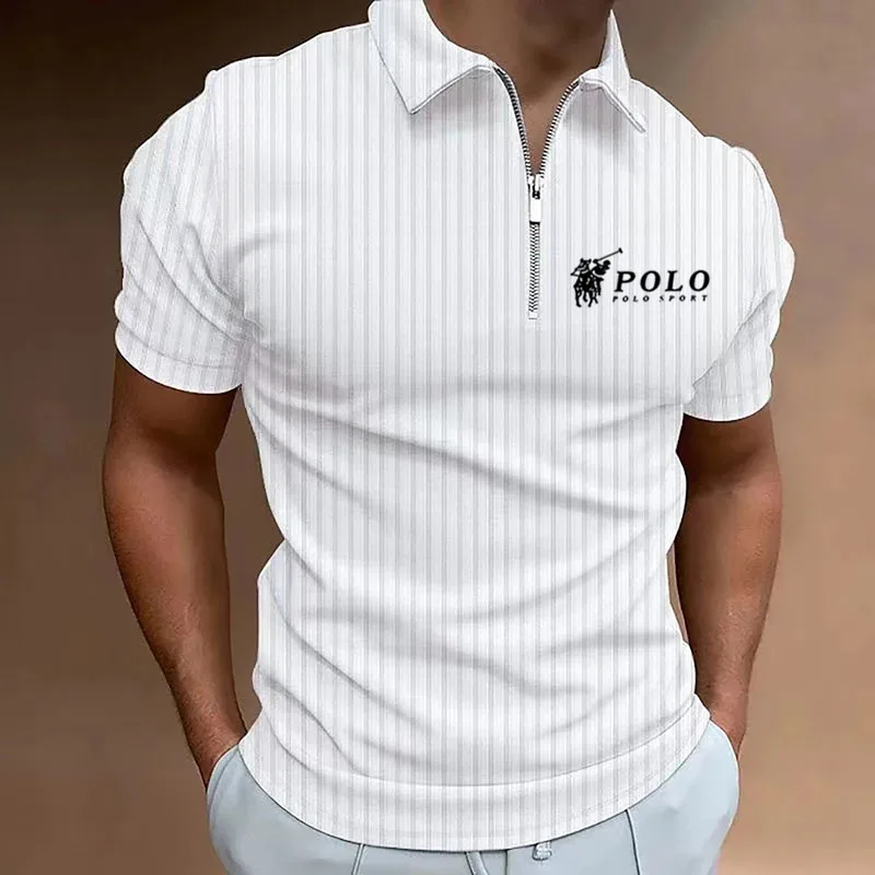 Shhirt-Polo de manga larga con cremallera para hombre, camiseta informal con estampado de solapa, talla grande, S-4 XL, 2024