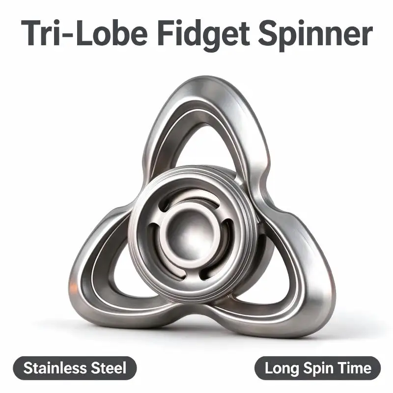 Stainless Steel Clover Fidget Spinner Metal Tri Leaf Hand Spinner Long Spin Time Stress Relief EDC Toy Gift for Adults Men