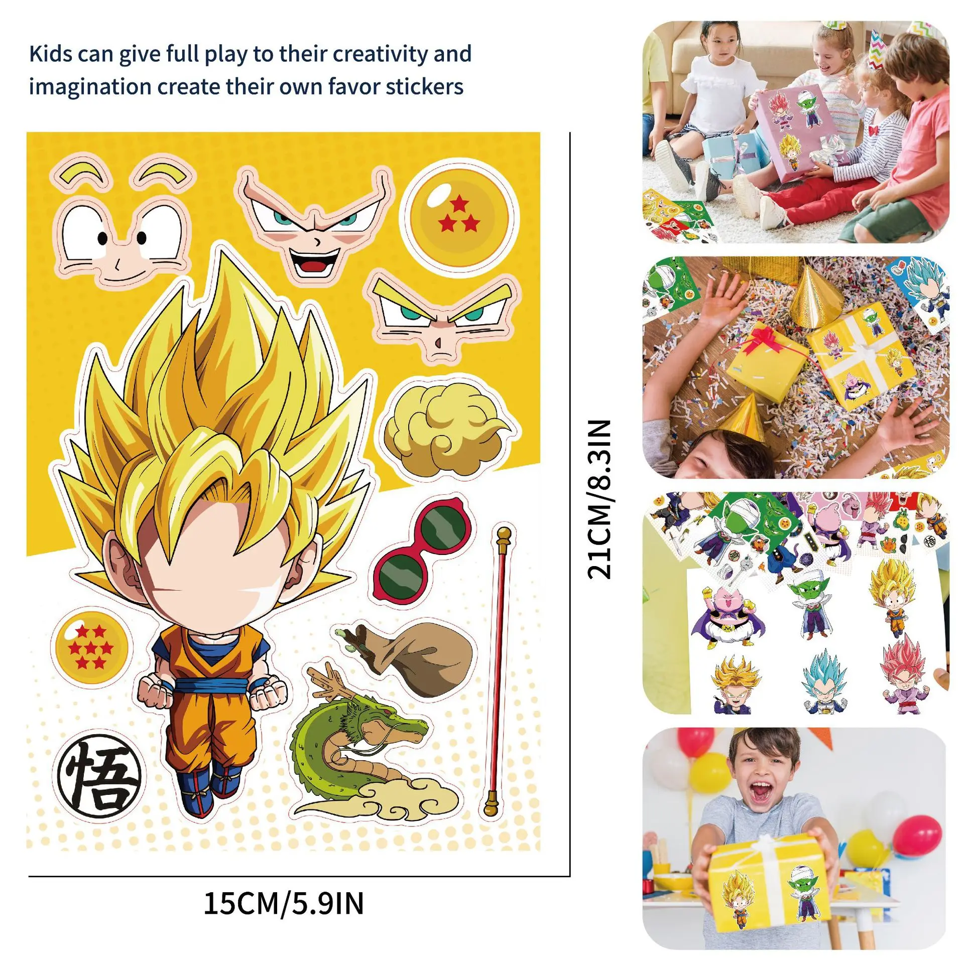 Autocollants Dragon Ball Puzzle Anime, DIY Make-a-Face Assembler, Cool Cartoon Decal Assembler Jigsaw Toy Gift for Children, 24 Feuilles, 32 Feuilles