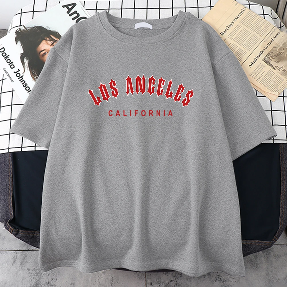 Los Angeles ccalifornia czerwona Artword koszulka damska Plus Size Street shirt casualowa koszulka z okrągłym dekoltem fajna bawełna krótki rękaw