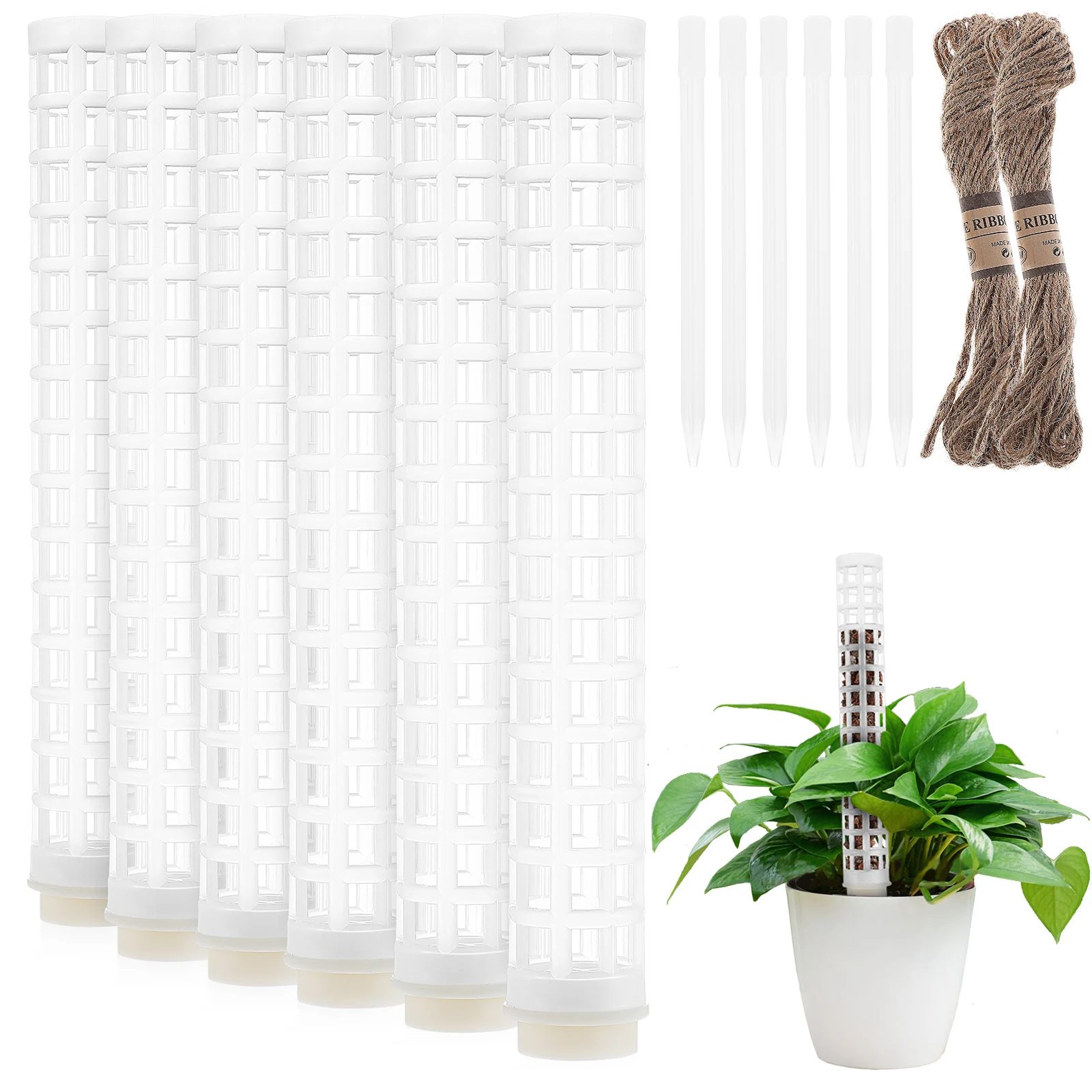 

6 pcs Moss Pole Plant Stakes Sphagnum Climbing Support Indoor Plastic Reusable PE Stackable Potted Vine Growth