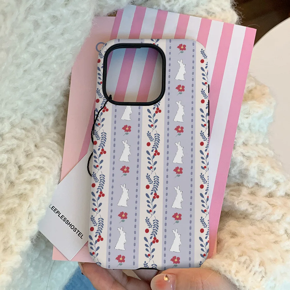 Korean Ins Purple Floral Rabbit Phone Case for IPHONE 15PRO MAX 14 13 12 11 PRO Plus 11Acrylic TPU Two in One Mobile Phone Cases