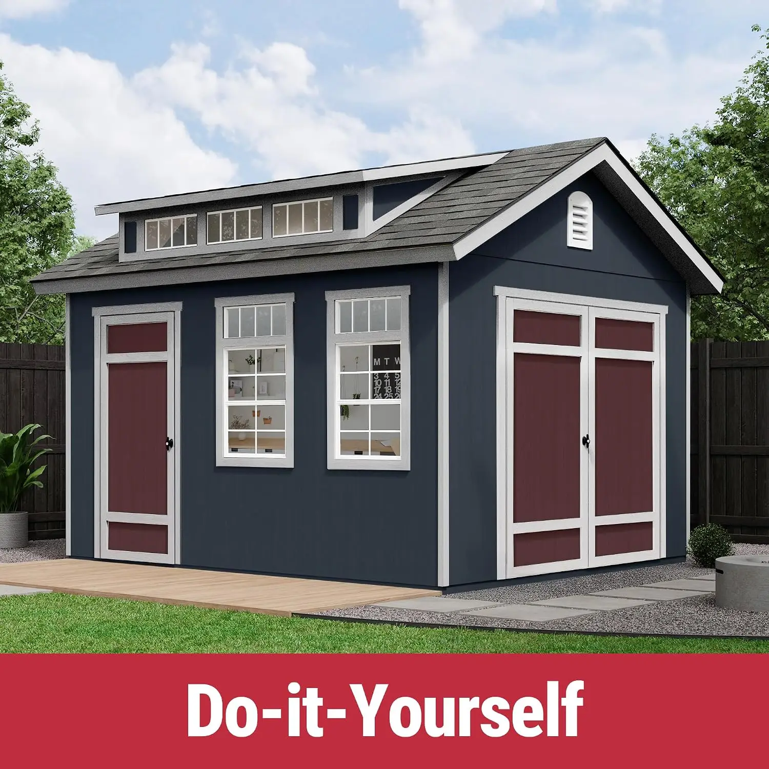 12x10 Wooden Storage Shed with Dormer, Windows & Floor Kit, Paint & Shingles Not Included, Customized