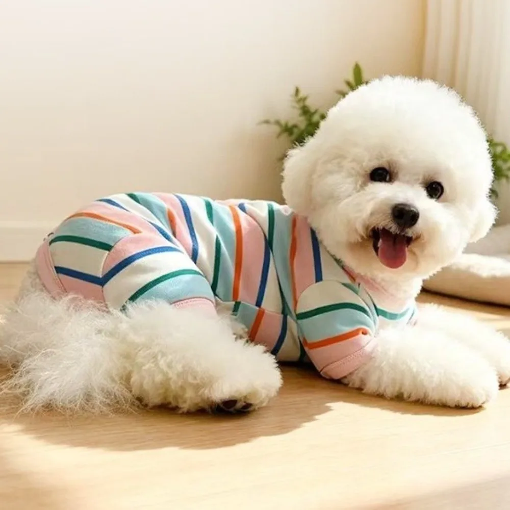 Breathable Colorful Striped Dog Jumpsuits Cotton Prevent Hair Loss Dog Four Legged Clothes Soft Elastic Puppy Rompers