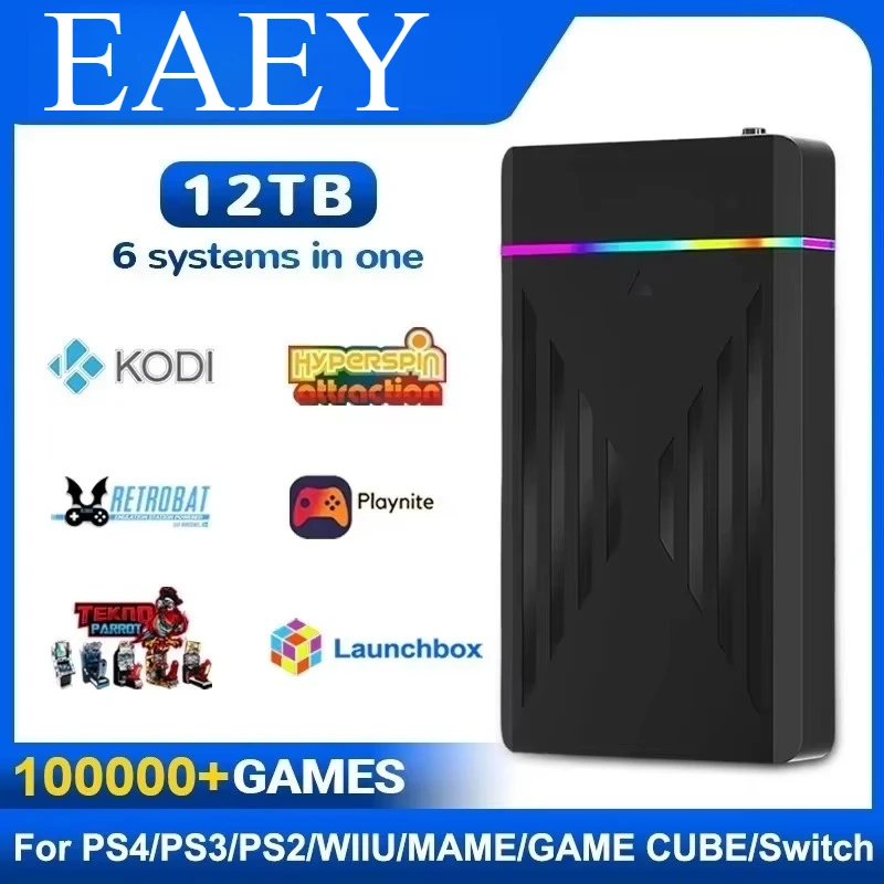 Игровой жесткий диск емкостью 12 ТБ с Hyperspin, Launchbox, Retrobat, Playnite для PS2/PS3/PS/Wii/WIIU/SWITCH-классических видеоигр 10K+