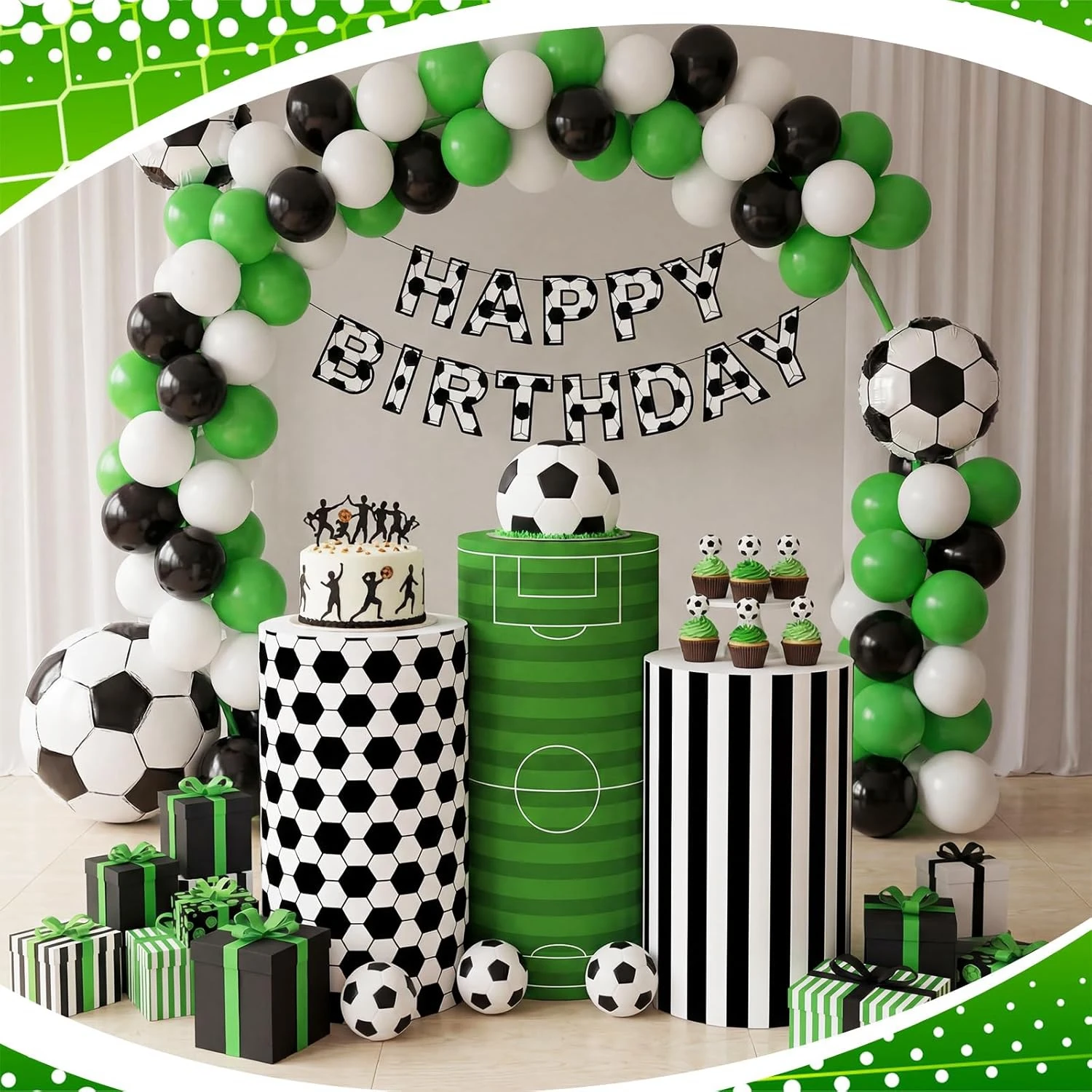 Yeele Soccer Game Cylinder Pedestal Stand Covers for Boys Birthday Party Decor 3PCS/5PCS Football Sports Cake Column Backdrop