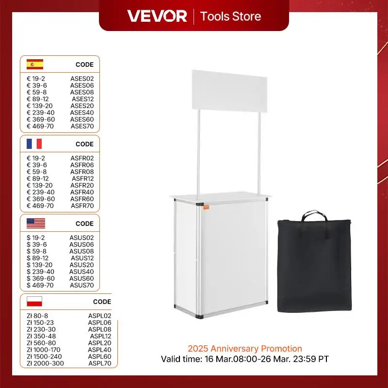 VEVOR 프로모션 카운터 테이블, 휴대용 트레이드쇼, 연단 테이블 디스플레이, 전시 카운터 스탠드, 부스 페어, 팝업 연단 테이블