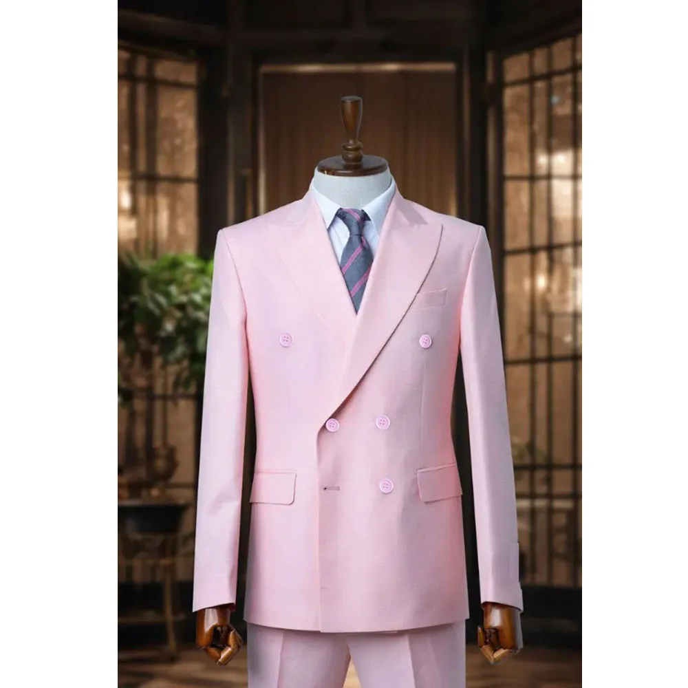 

Chic Men's Suits Blazer Terno Pink Double Breasted High Quality Elegant Full Set Luxury 2 Piece Jacket Pants Wedding Costume2024