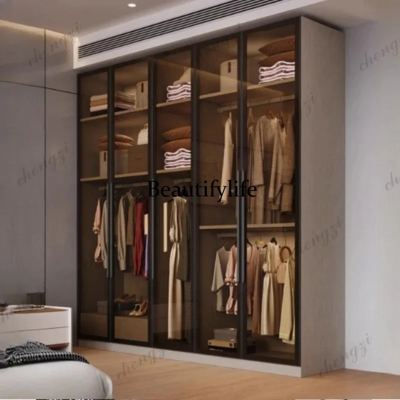 Z138 Glass Doors Wardrobe Shelves Luxury Living Room save Closets Clothing Double Wardrobe Home Multipurpose Cupboard