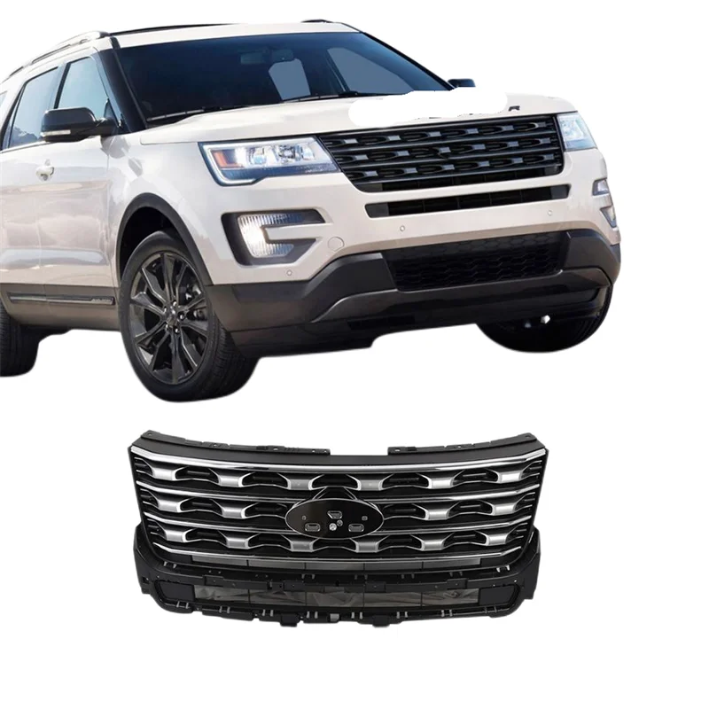 Fits For Ford Explorer 2016-2018 Silver Black Front Grille Bumper Grill Mesh