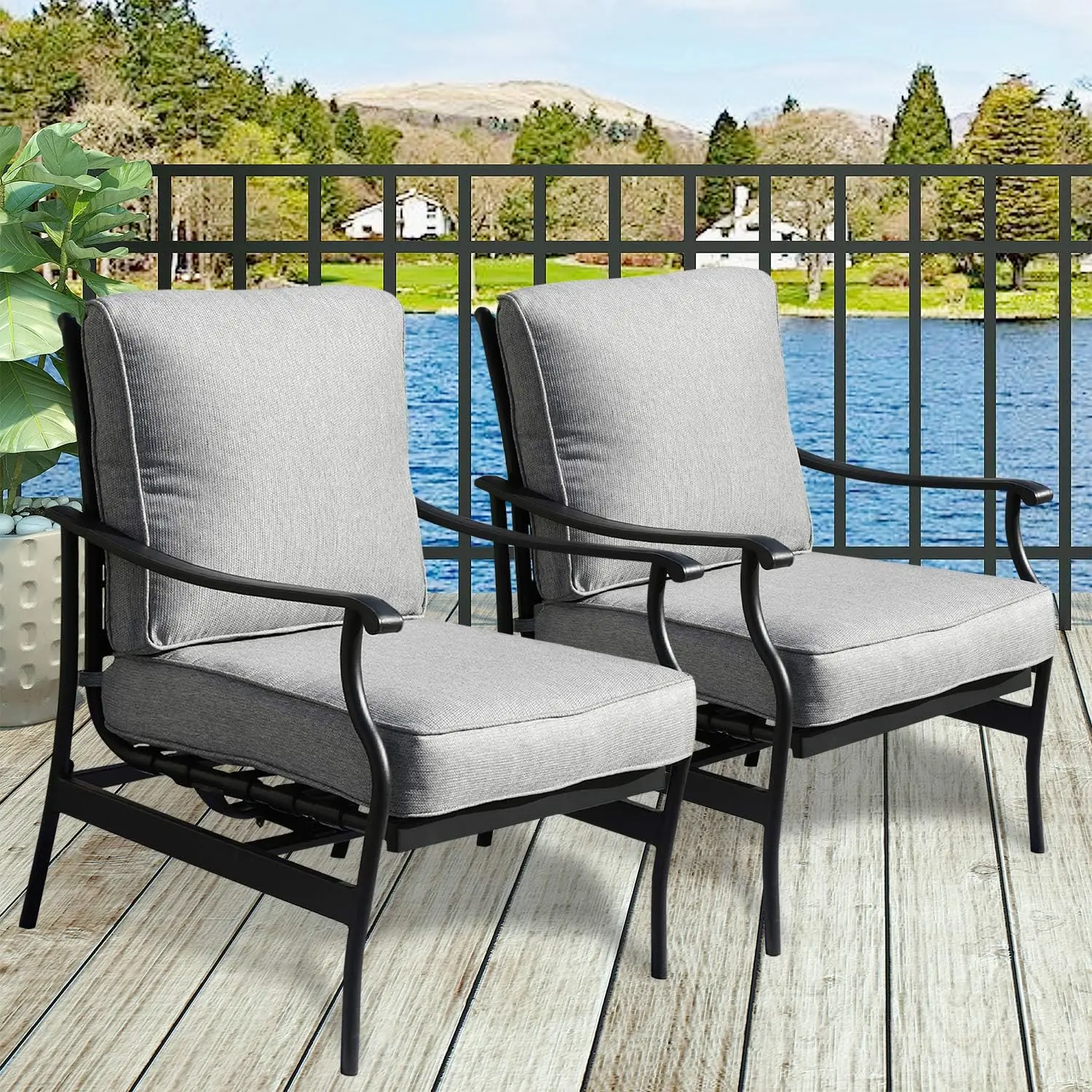 

PatioFestival 2 PC Outdoor Padded Conversation Set,Patio Furniture Sets Modern Bistro Cushioned Rocking Sofa Chairs with 5.1 Inc