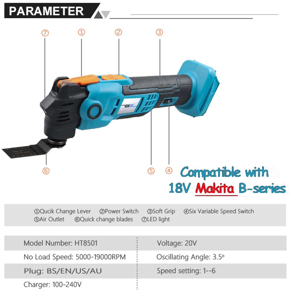 NEWONE 20V Cordless Electric Saw/Trimmer/Grinder/Polisher Tool/Electric Screwdriver/Oscillating Tool Compatible 18V Makita