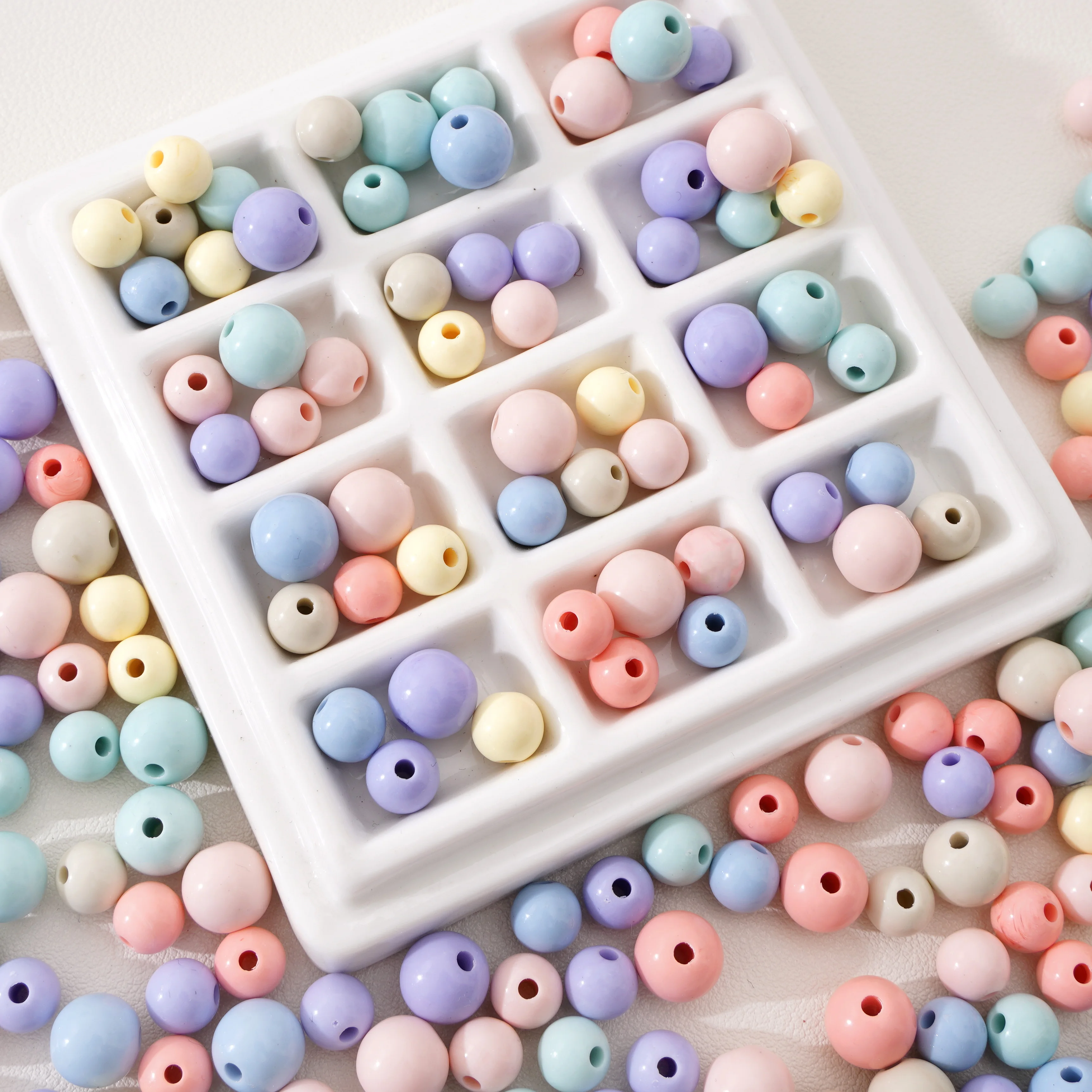 38-74PCS Round beading Acrylic Ice Cream beads Pink Loose Beads Girls Spacer Gift for Jewelry Making DIY Earrings Bracelet Acces