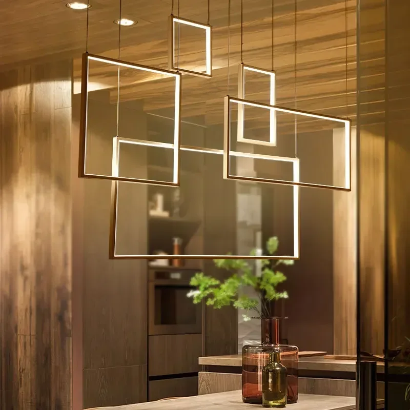 Modern Square Box LED Pendant Light For Dining Room Bedroom Study Bar Aluminum Hanging Lamp Fixture