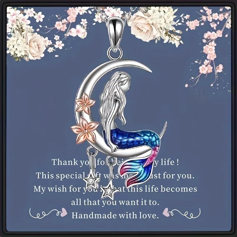 رومانسية زهرة القمر حورية البحر نجمة متعدد الألوان الماس الإناث قلادة أزياء هدية عيد الحب