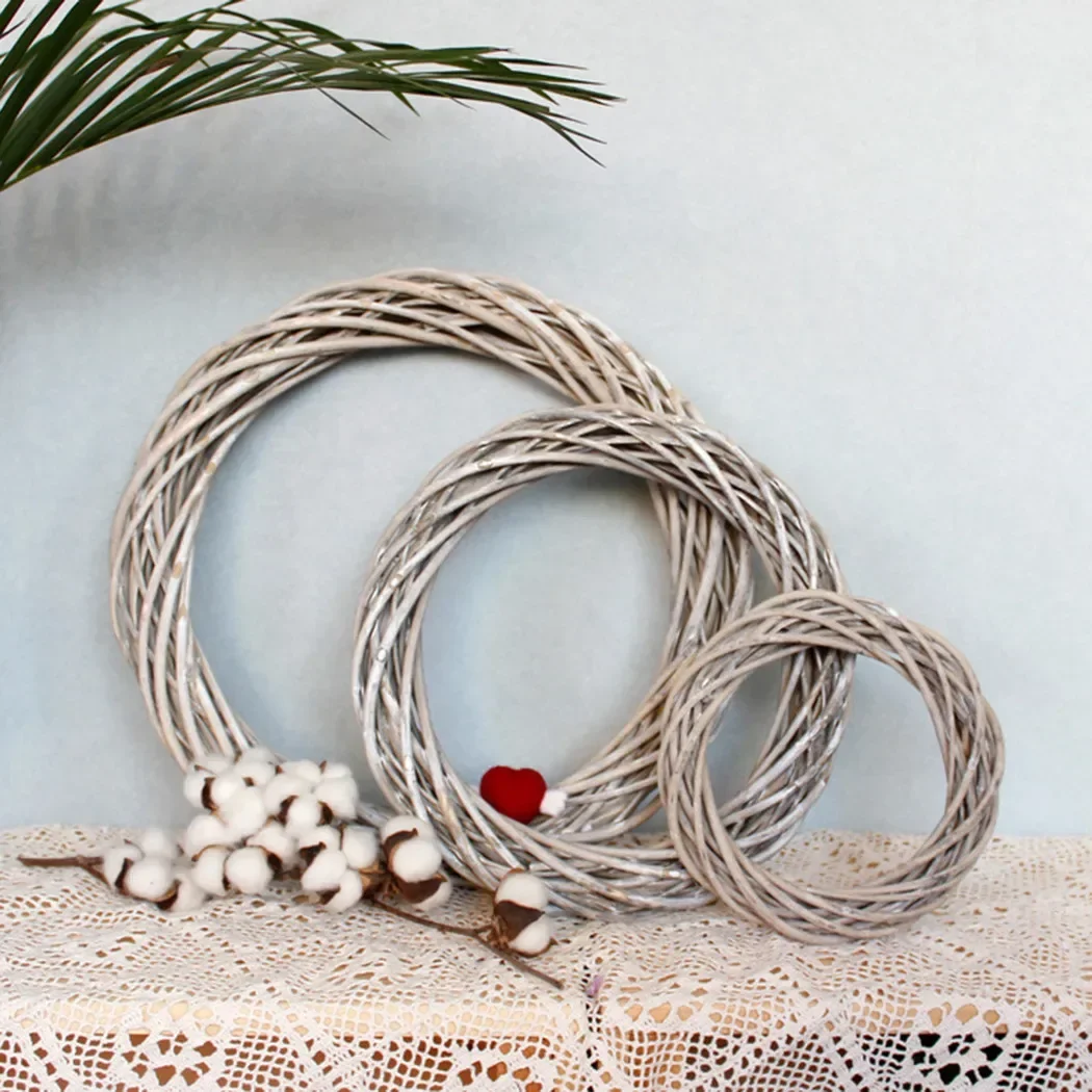 Christmas Rattan Ring Wreath Wicker Vine Garland Hanging Wedding Wreath DIY Craft Wedding Home Window Door Ornaments Party Decor