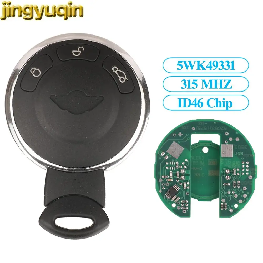 Jingyuqin 3 przyciski bezkluczykowe kluczyk do samochodu 315MHZ ID46 Chip do BMW Mini Smart Fortwo 450 5 wk49331