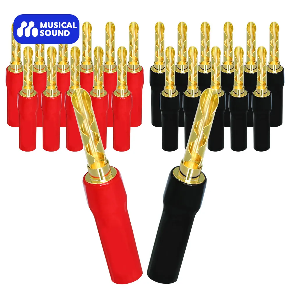 Musical Sound Banana Plug 4mm Pin Plug Screw Type 24K Gold Plated Connectors Insulated Support 12 AWG to 20 AWG Speaker Wires