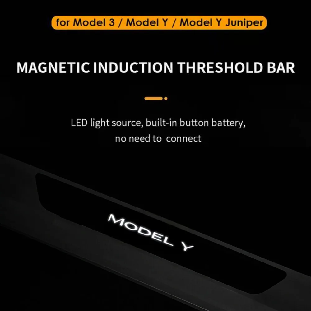 Newest Wireless LED Illuminated Pedal for Tesla New Y Juniper 3 Highland Magnetic Detection Door Sill Edge Protector Model 3 Y